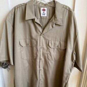 Dickies Tan Short Sleeve Button-Up Work Shirt Size X Large